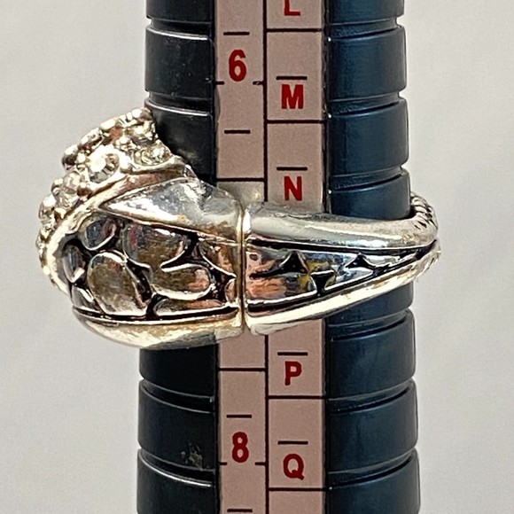 Ornate Silver Tone Ring Clear Stones Adjustable Stretch - Picture 9 of 9